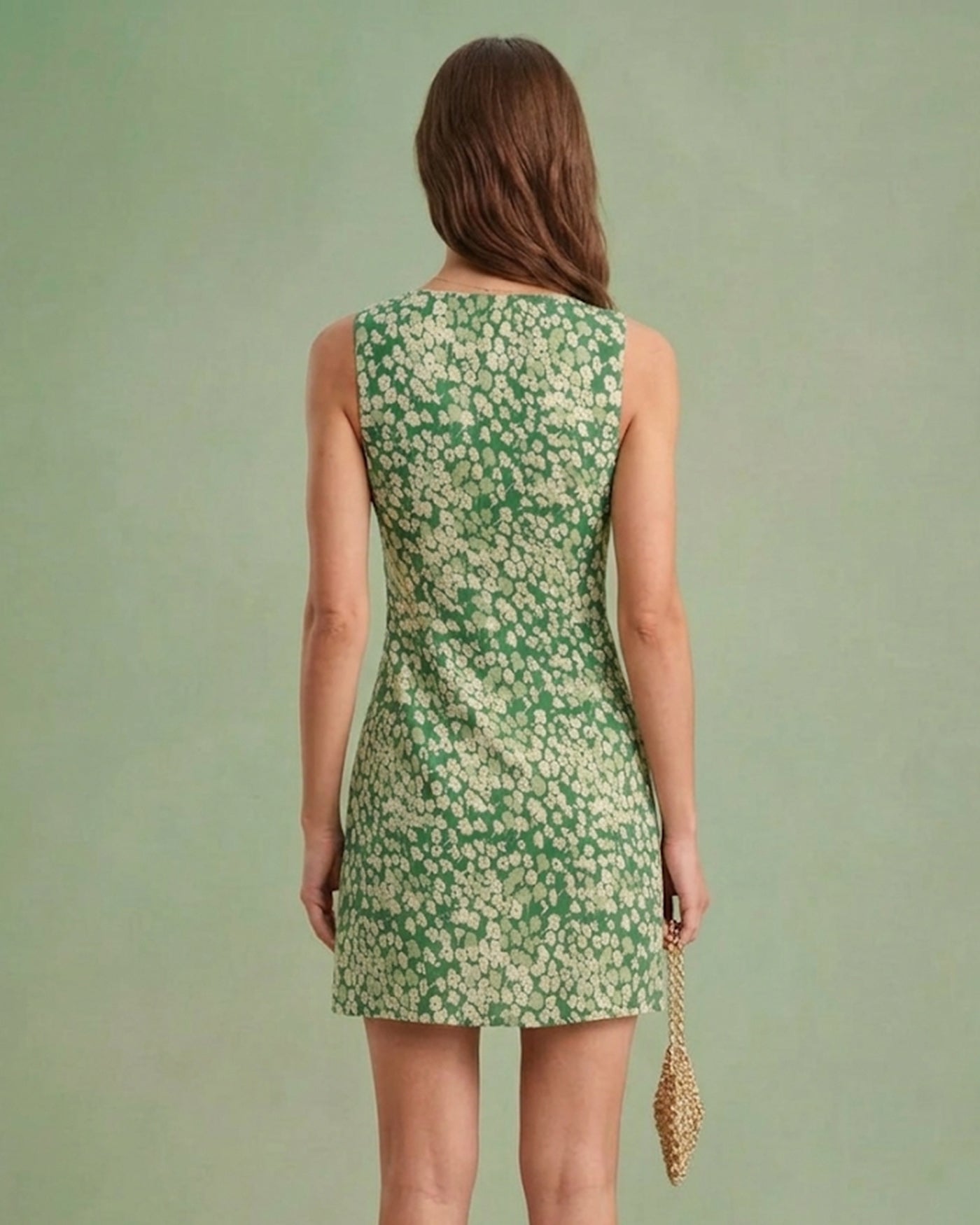 Vestido mini floral verde sem mangas