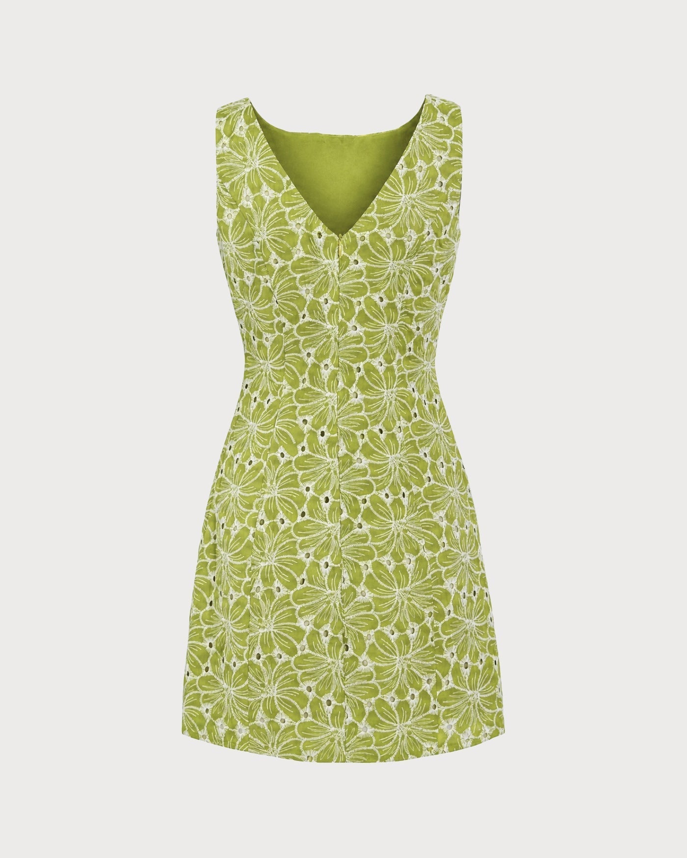 Vestido mini verde com decote canoa e bordado