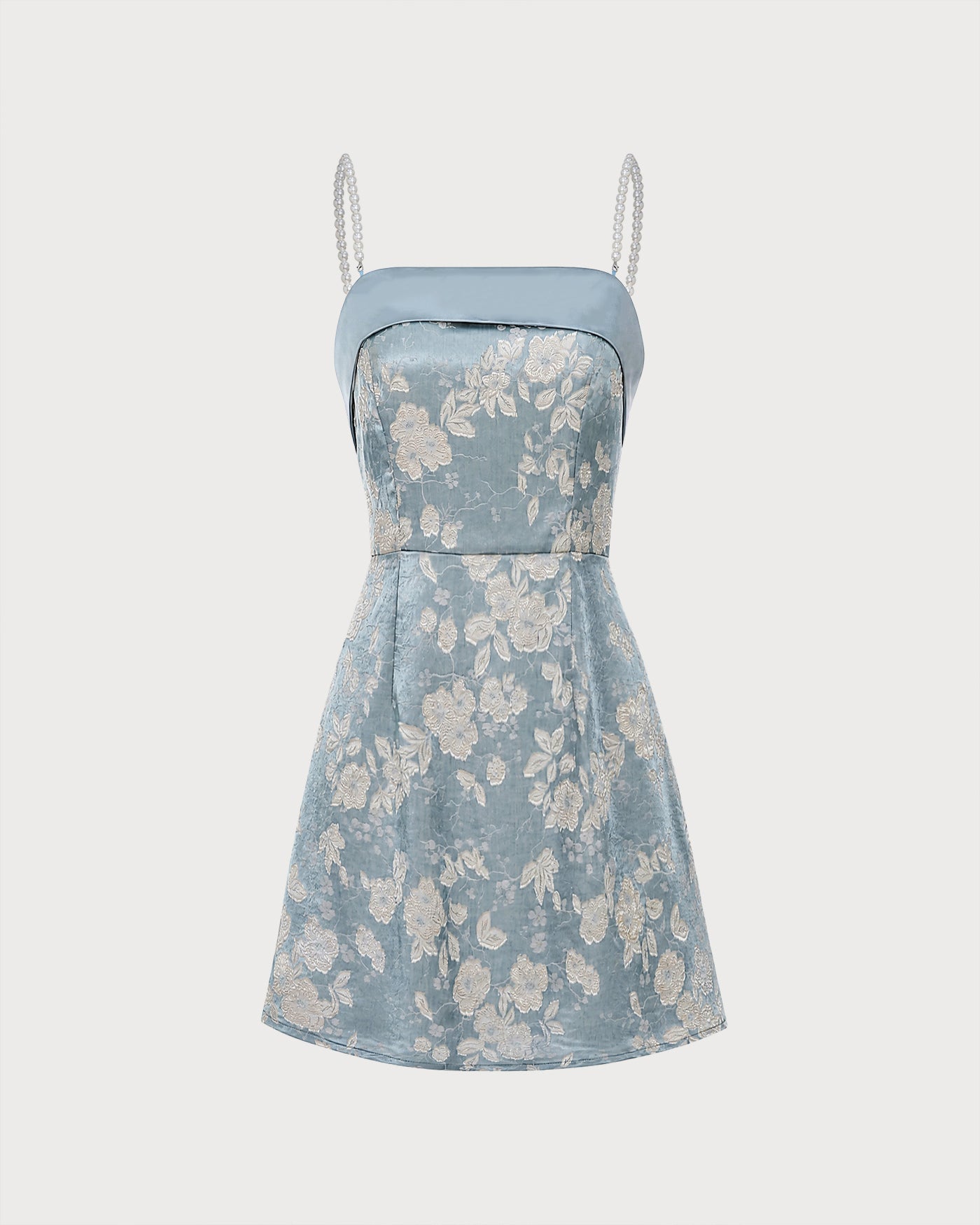 Vestido curto com decote quadrado em jacquard com efeito pérola — Azul