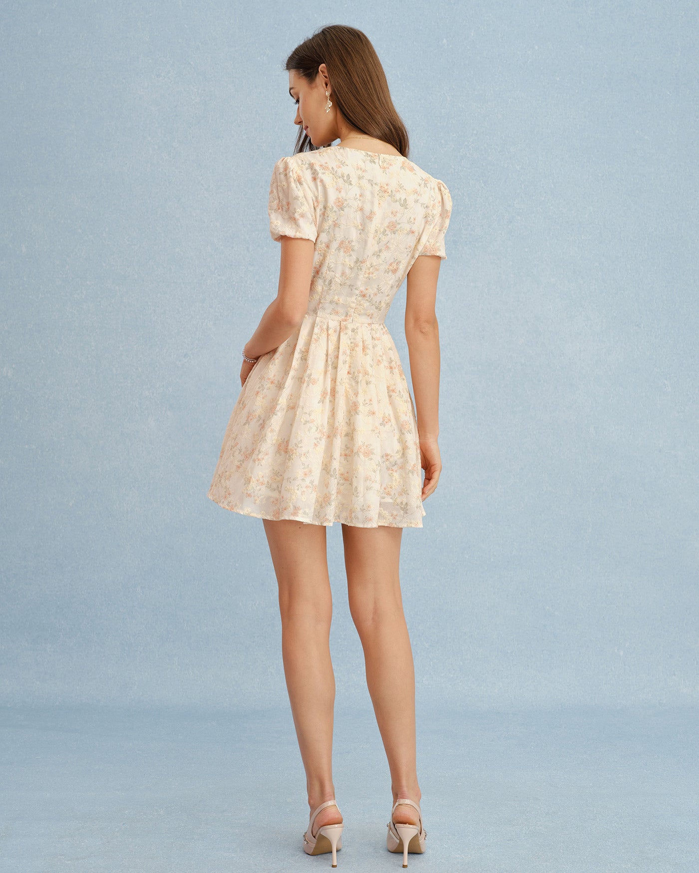 Vestido mini floral com decote em V e amarração — Laranja
