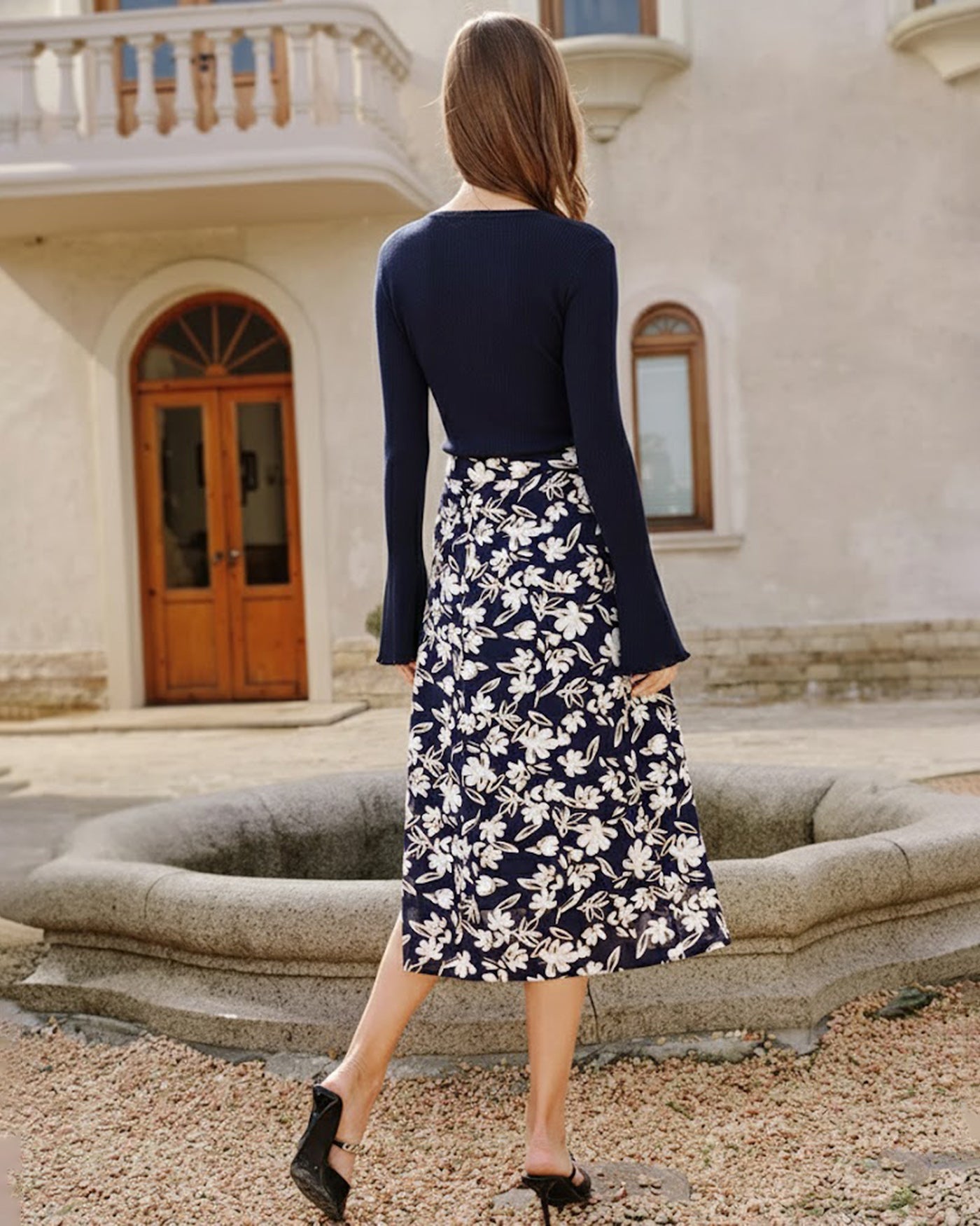 Saia Midi Floral com Fenda