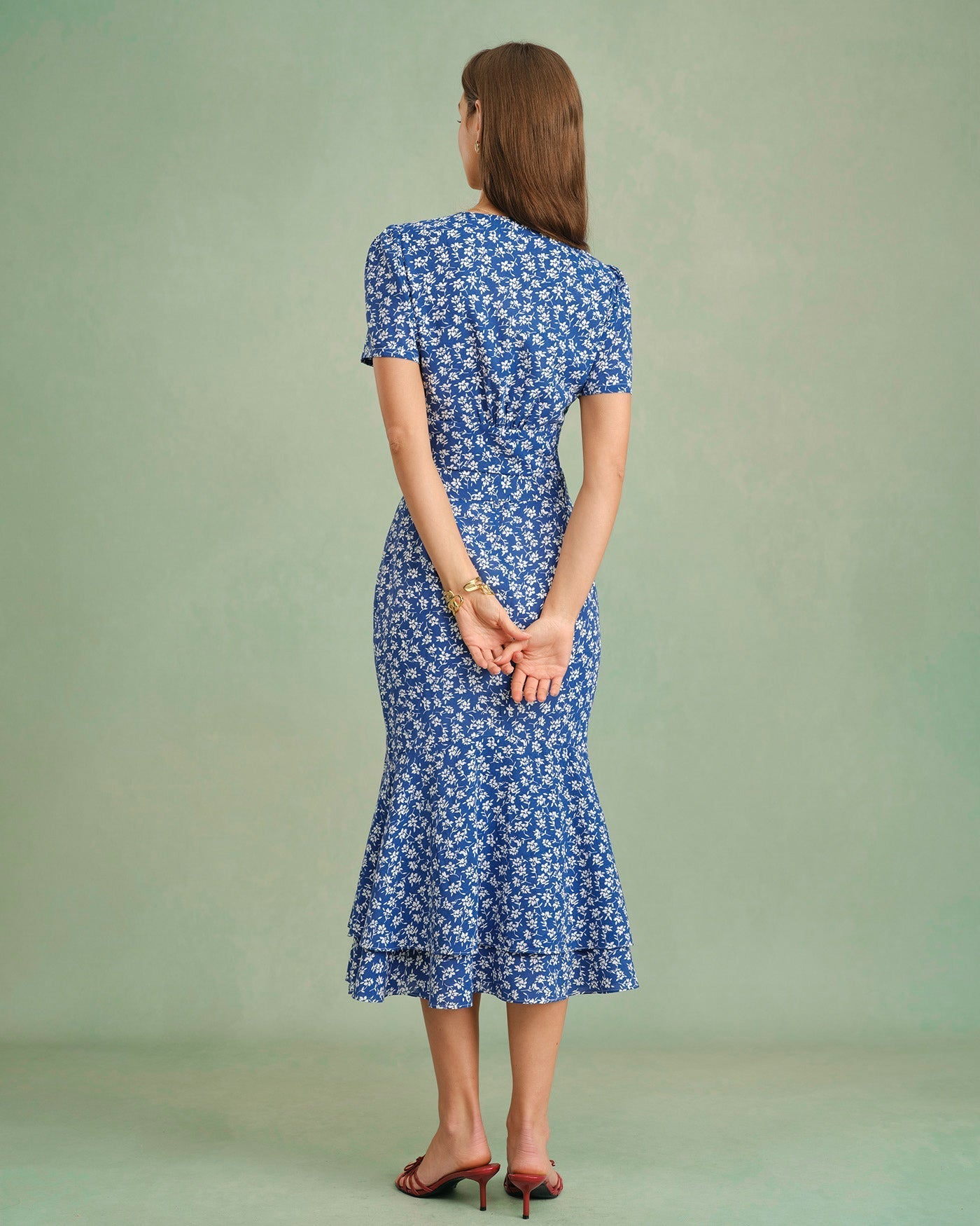 Saia Midi Sereia Floral Azul