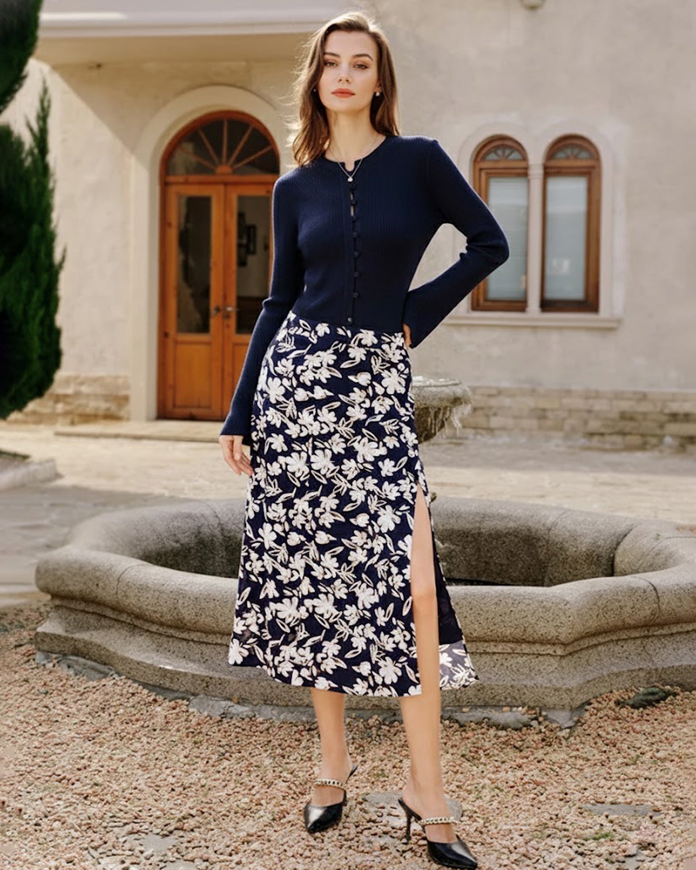 Saia Midi Floral com Fenda