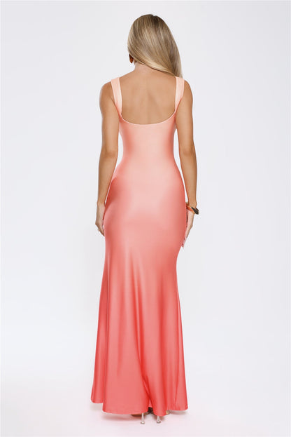 Vestido Longo Horizonte de Açafrão — Pêssego