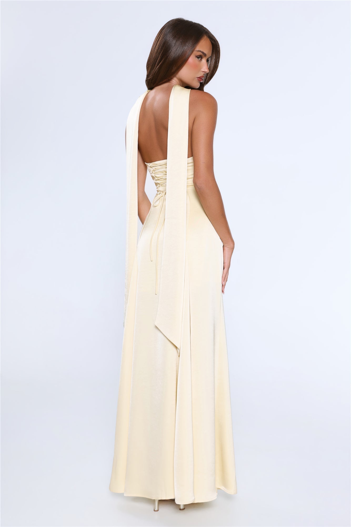 Vestido longo tomara-que-caia em cetim — Limão
