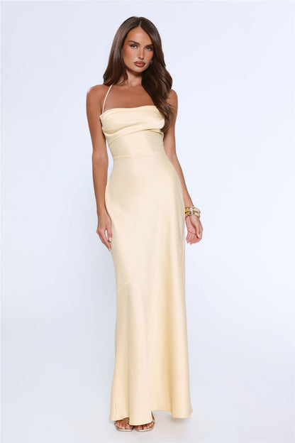 Vestido Longo de Cetim Evening Energy — Amarelo
