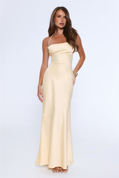 Vestido Longo de Cetim Evening Energy — Amarelo