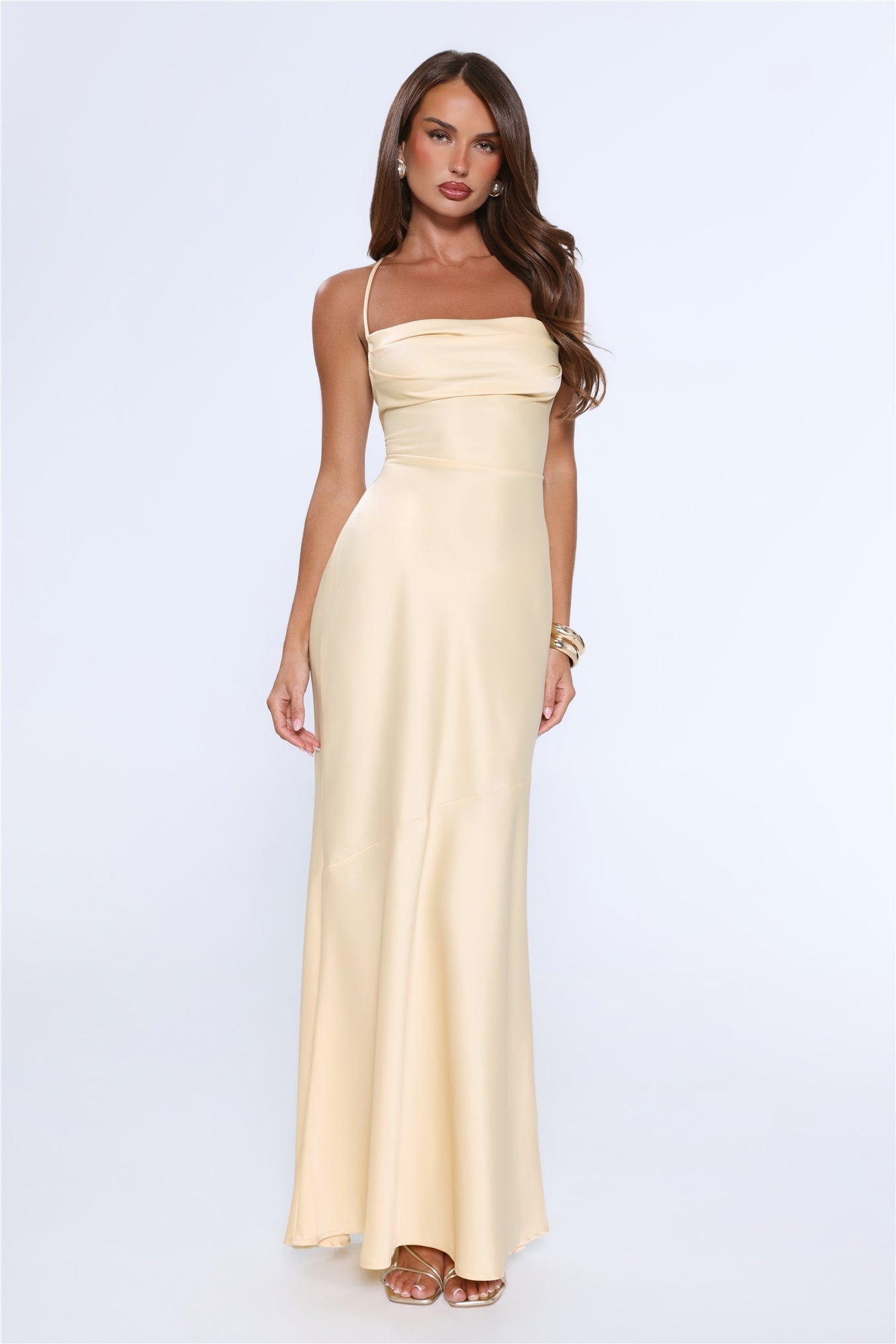 Vestido Longo de Cetim Evening Energy — Amarelo
