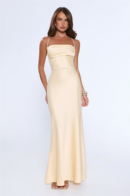 Vestido Longo de Cetim Evening Energy — Amarelo