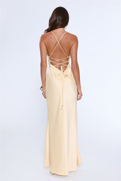 Vestido Longo de Cetim Evening Energy — Amarelo