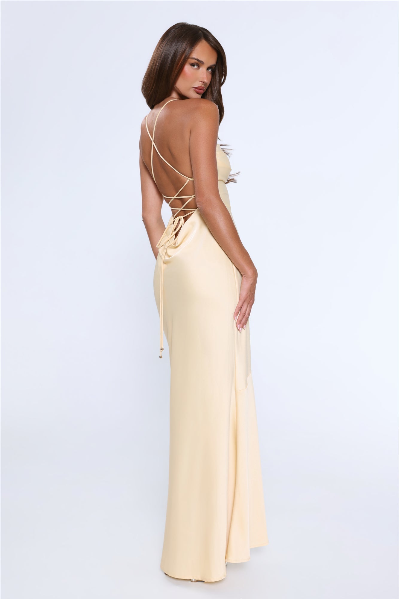 Vestido Longo de Cetim Evening Energy — Amarelo