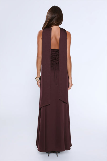 Vestido Longo Tomara-que-caia em Cetim — Chocolate