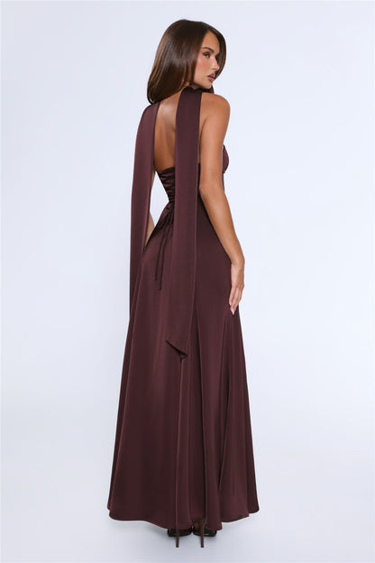 Vestido Longo Tomara-que-caia em Cetim — Chocolate