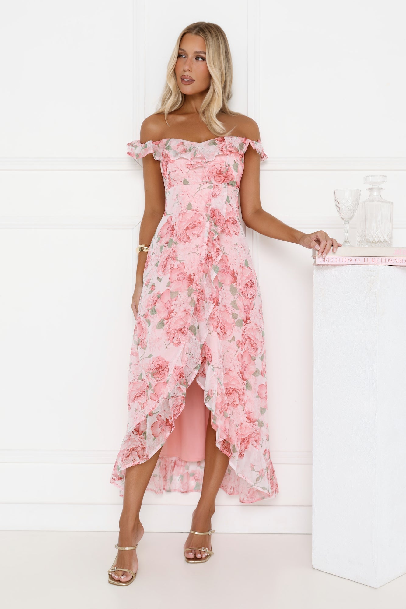 Vestido longo ombro a ombro Flores Sussurrantes - Rosa