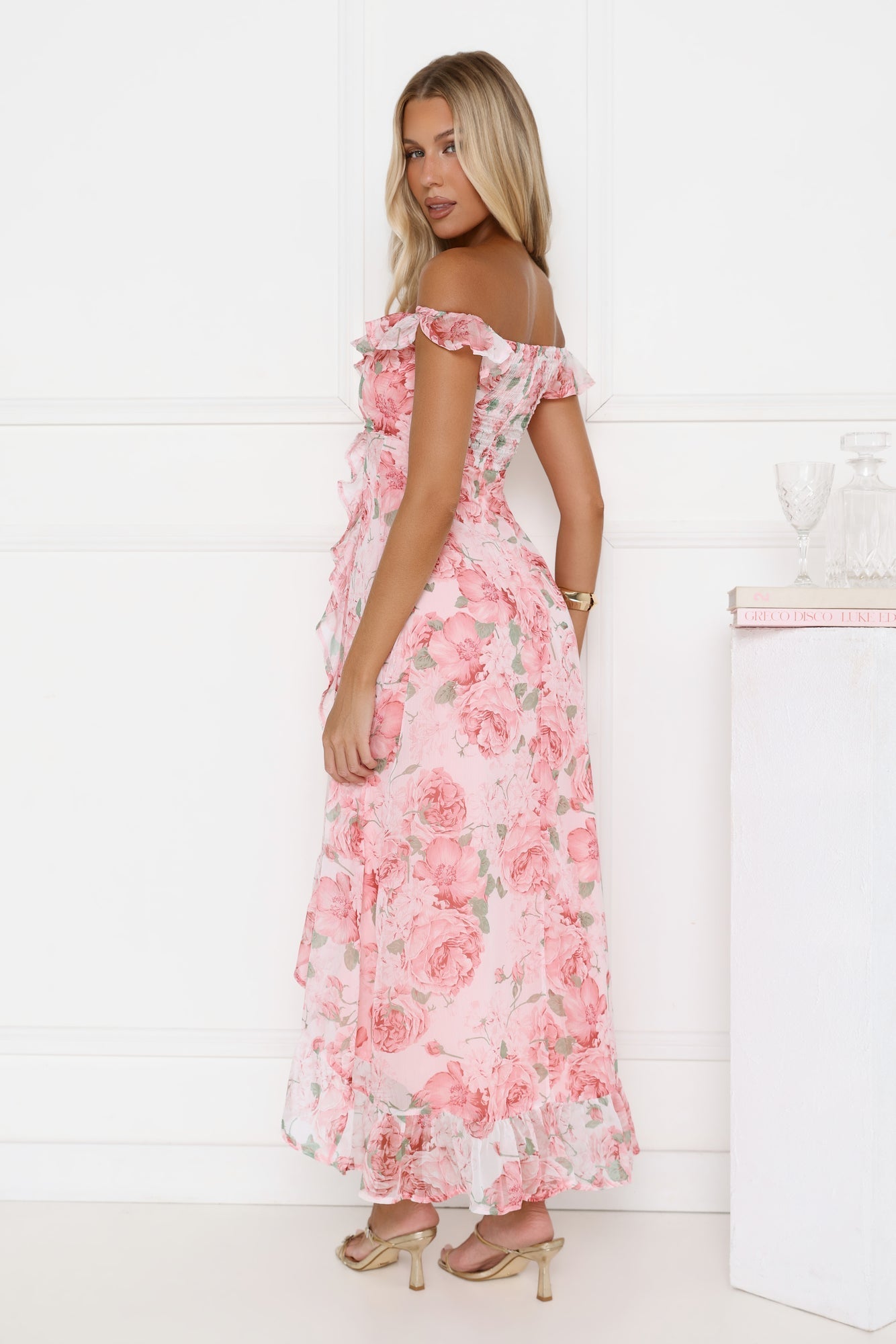 Vestido longo ombro a ombro Flores Sussurrantes - Rosa