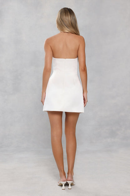 Dusk Desire — Vestido mini tomara-que-caia com aplicações, branco