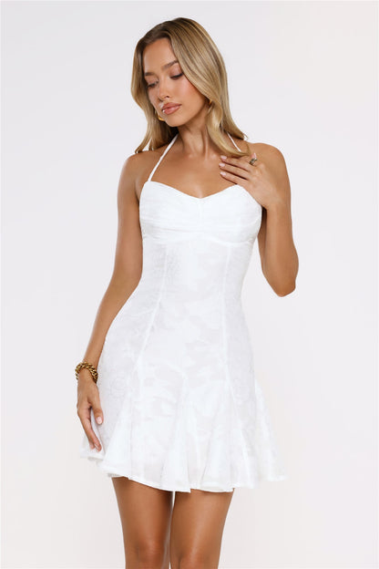 Vestido mini halter Stay Shining — Branco