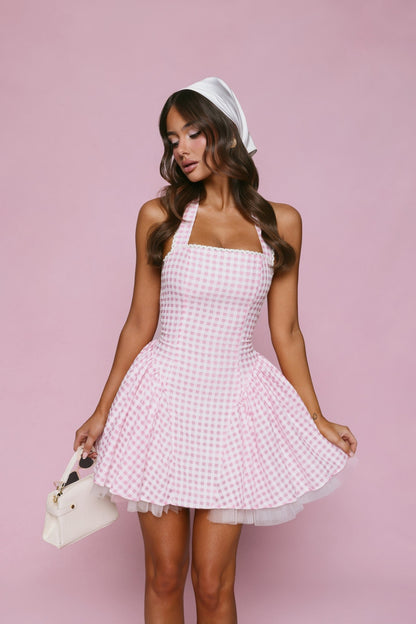 Minivestido Xadrez Vichy "Lírio Encantado" — Rosa claro