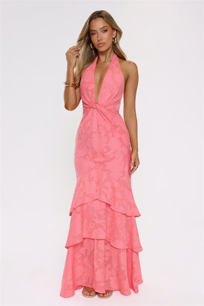 Vestido longo com decote halter Take The Chance — Coral