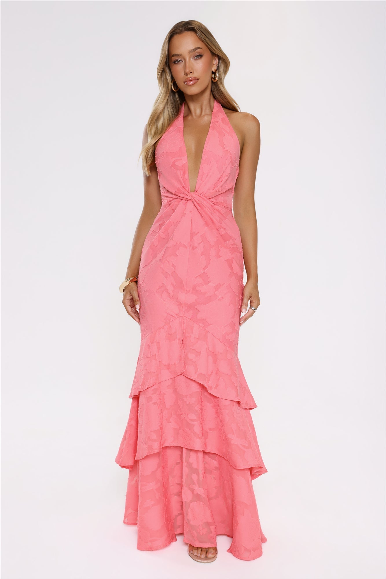 Vestido longo com decote halter Take The Chance — Coral