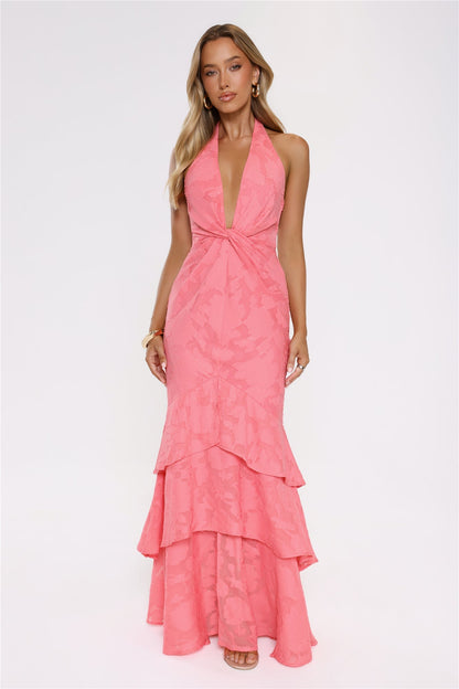 Vestido longo com decote halter Take The Chance — Coral