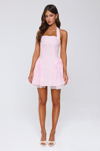 Minivestido Xadrez Vichy "Lírio Encantado" — Rosa claro