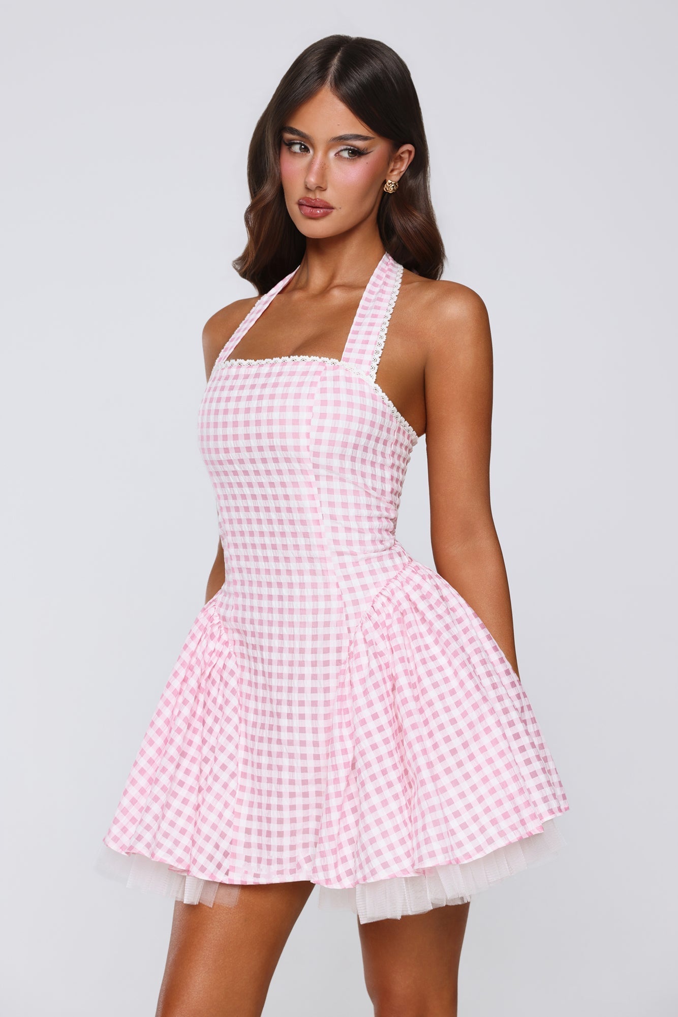 Minivestido Xadrez Vichy "Lírio Encantado" — Rosa claro