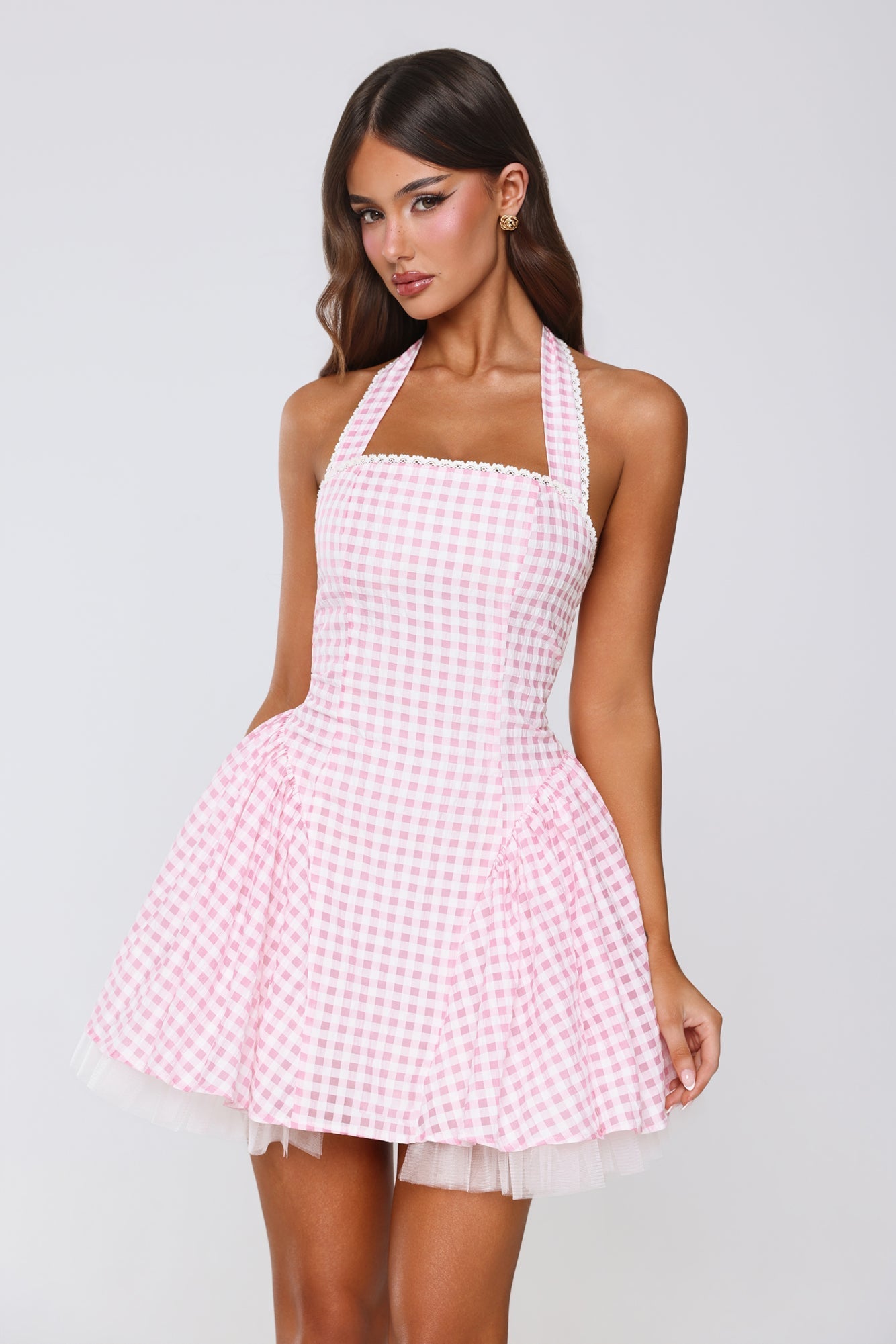 Minivestido Xadrez Vichy "Lírio Encantado" — Rosa claro