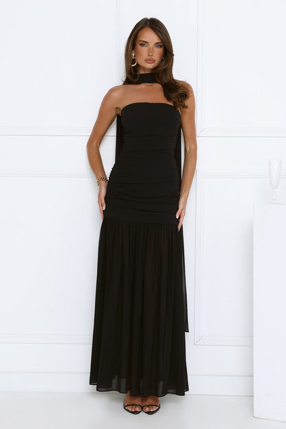 Vestido longo tomara-que-caia Soirée Glow — Preto