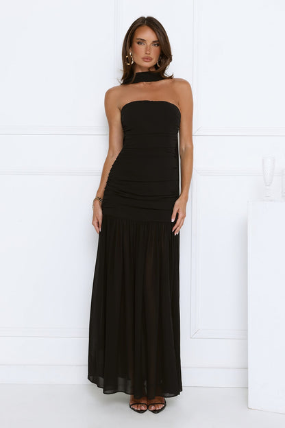 Vestido longo tomara-que-caia Soirée Glow — Preto