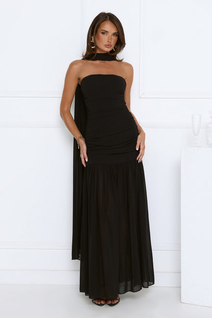 Vestido longo tomara-que-caia Soirée Glow — Preto