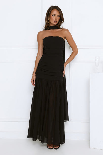 Vestido longo tomara-que-caia Soirée Glow — Preto