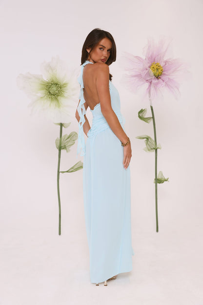 Vestido longo com decote halter "Sea Glass Nights" — Azul