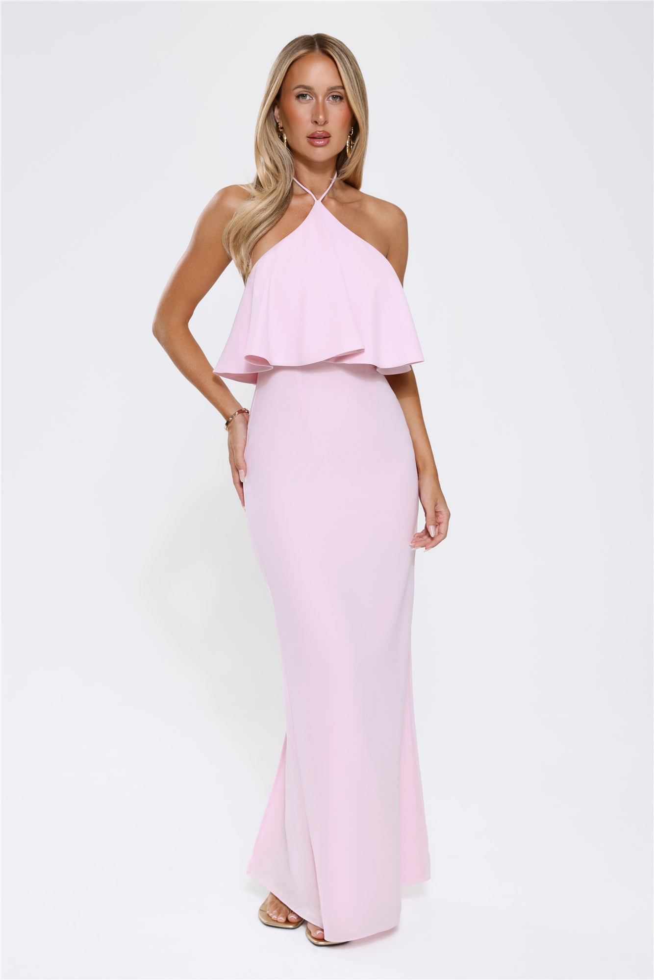 Vestido Longo Halter Sedoso Rosa