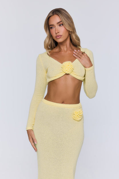 Cropped de tricô Sun Rose com manga longa — Amarelo