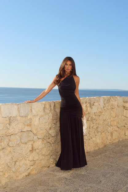 Vestido maxi de um ombro só "Spun In The Sun" — Preto