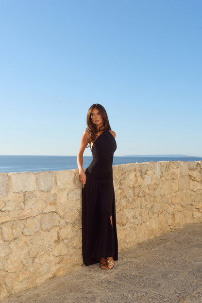 Vestido maxi de um ombro só "Spun In The Sun" — Preto