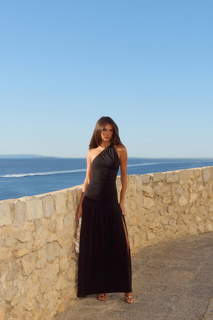 Vestido maxi de um ombro só "Spun In The Sun" — Preto