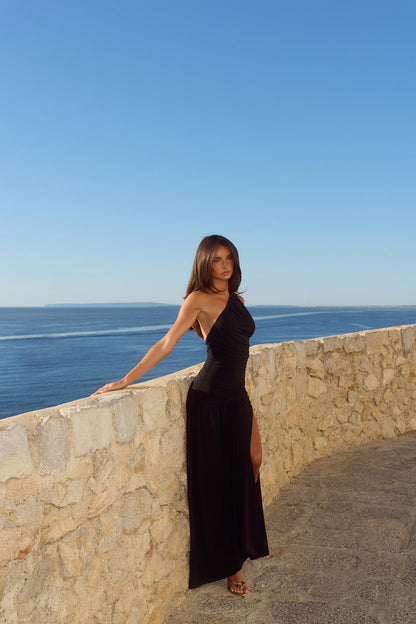 Vestido maxi de um ombro só "Spun In The Sun" — Preto