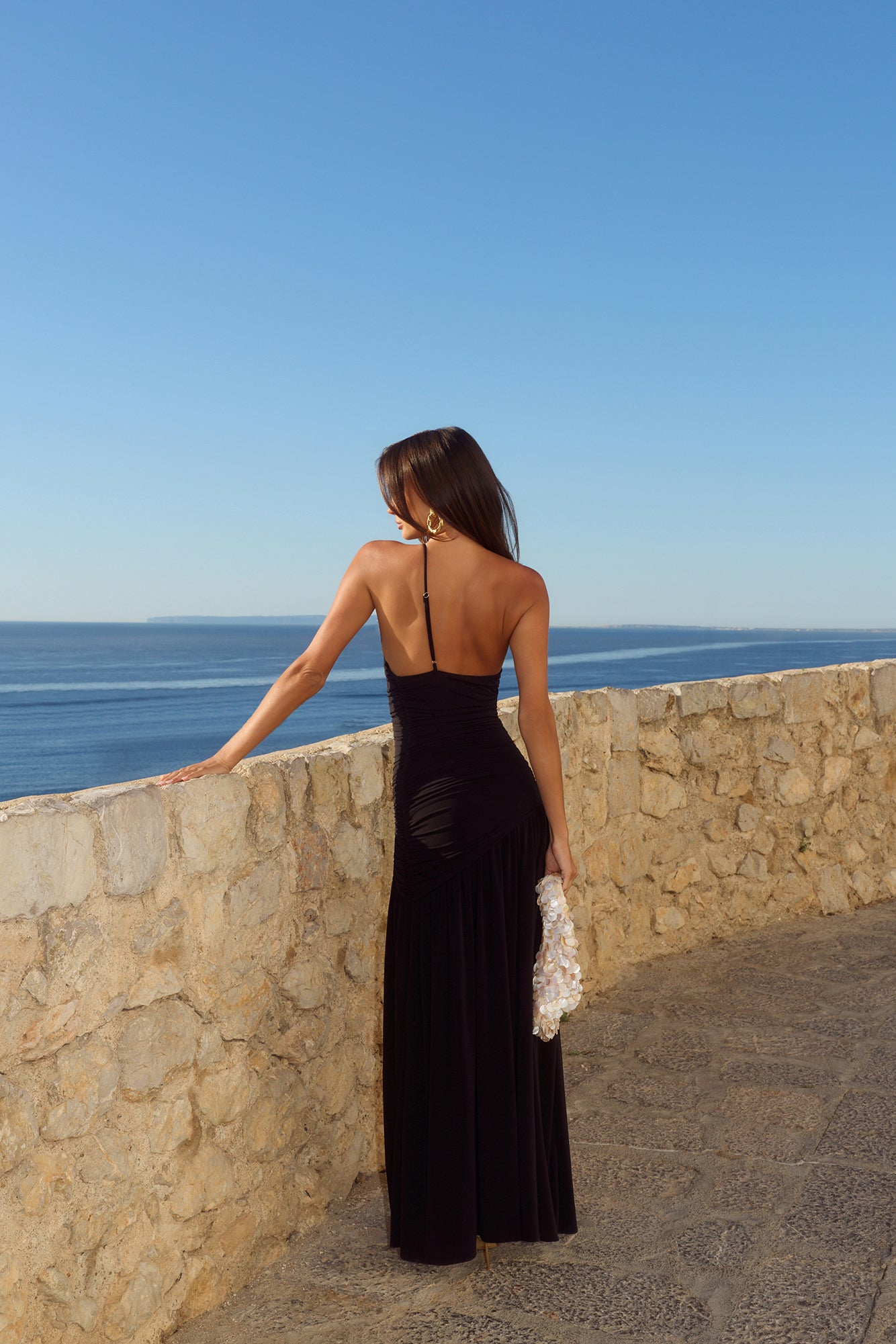 Vestido maxi de um ombro só "Spun In The Sun" — Preto