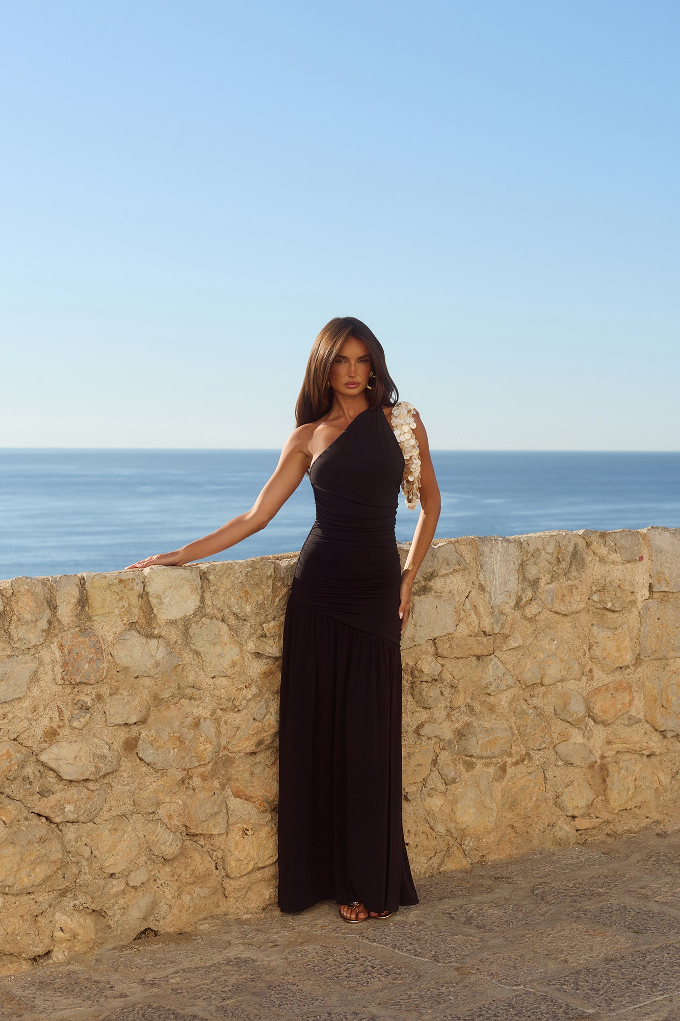Vestido maxi de um ombro só "Spun In The Sun" — Preto