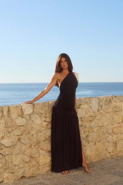 Vestido maxi de um ombro só "Spun In The Sun" — Preto