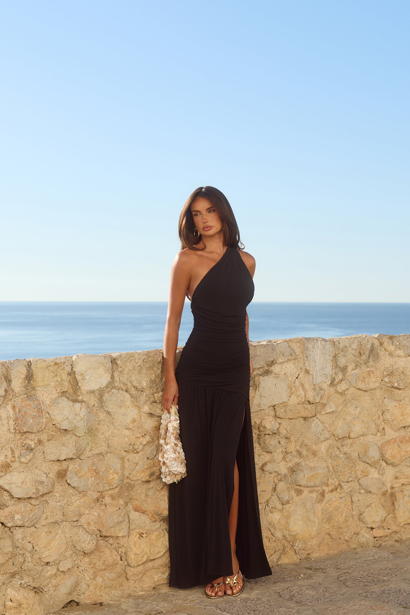 Vestido maxi de um ombro só "Spun In The Sun" — Preto