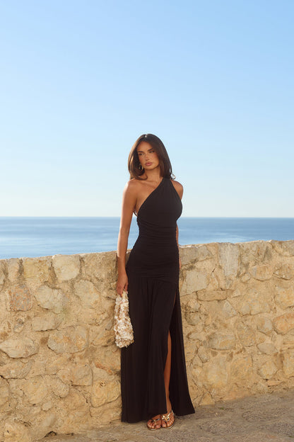 Vestido maxi de um ombro só "Spun In The Sun" — Preto