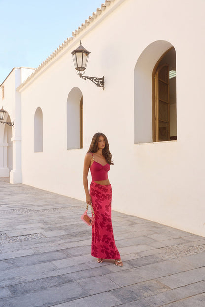 Vestido longo Pétala Ruborizada - Vermelho