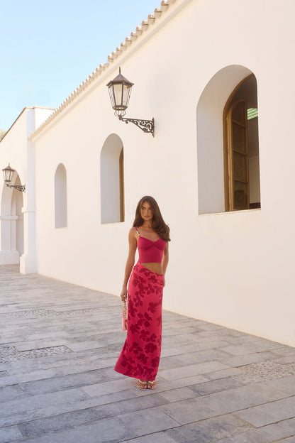 Vestido longo Pétala Ruborizada - Vermelho