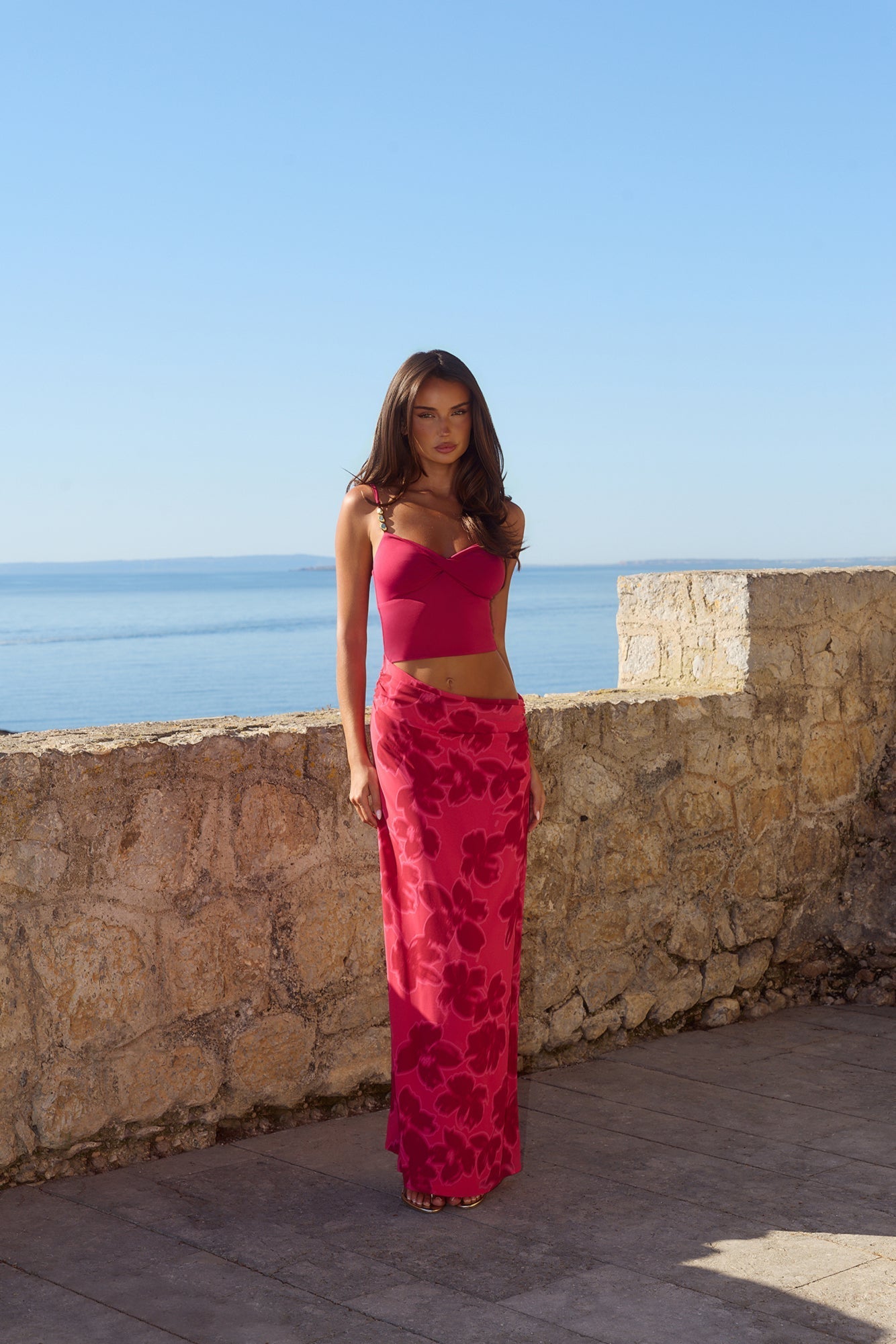 Vestido longo Pétala Ruborizada - Vermelho