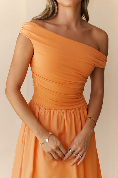 Vestido Longo Ombro a Ombro Camellia Charm - Laranja