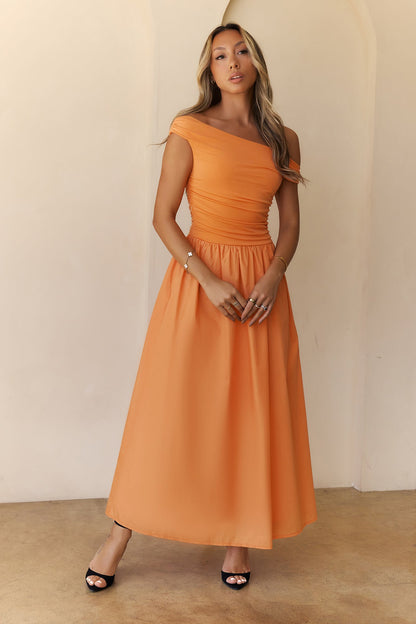 Vestido Longo Ombro a Ombro Camellia Charm - Laranja