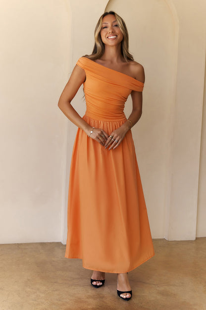 Vestido Longo Ombro a Ombro Camellia Charm - Laranja